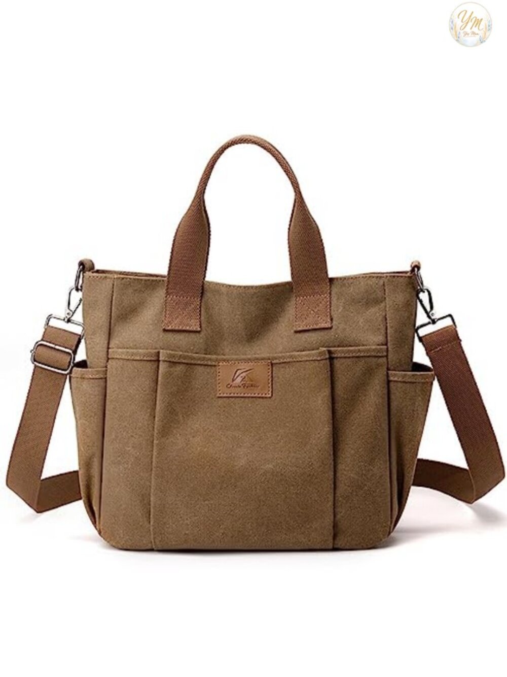 Canvas Tote Bag Lightweight Work Travel Crossbody Purse Water Bottle Pocket